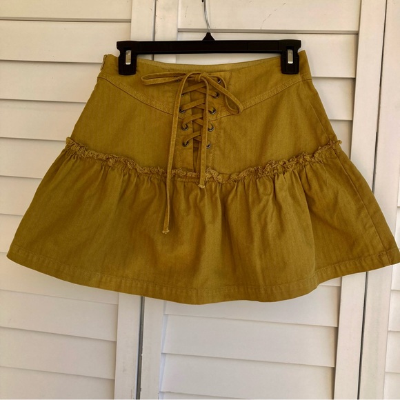 Free People Skirt Lace Up Back Khaki Frilled Women’s Size 0 Side zip - Picture 4 of 13